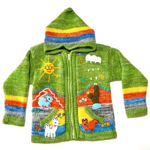 Nature Scene Colorful Knitted Zip Up Hoodie 3T/4T